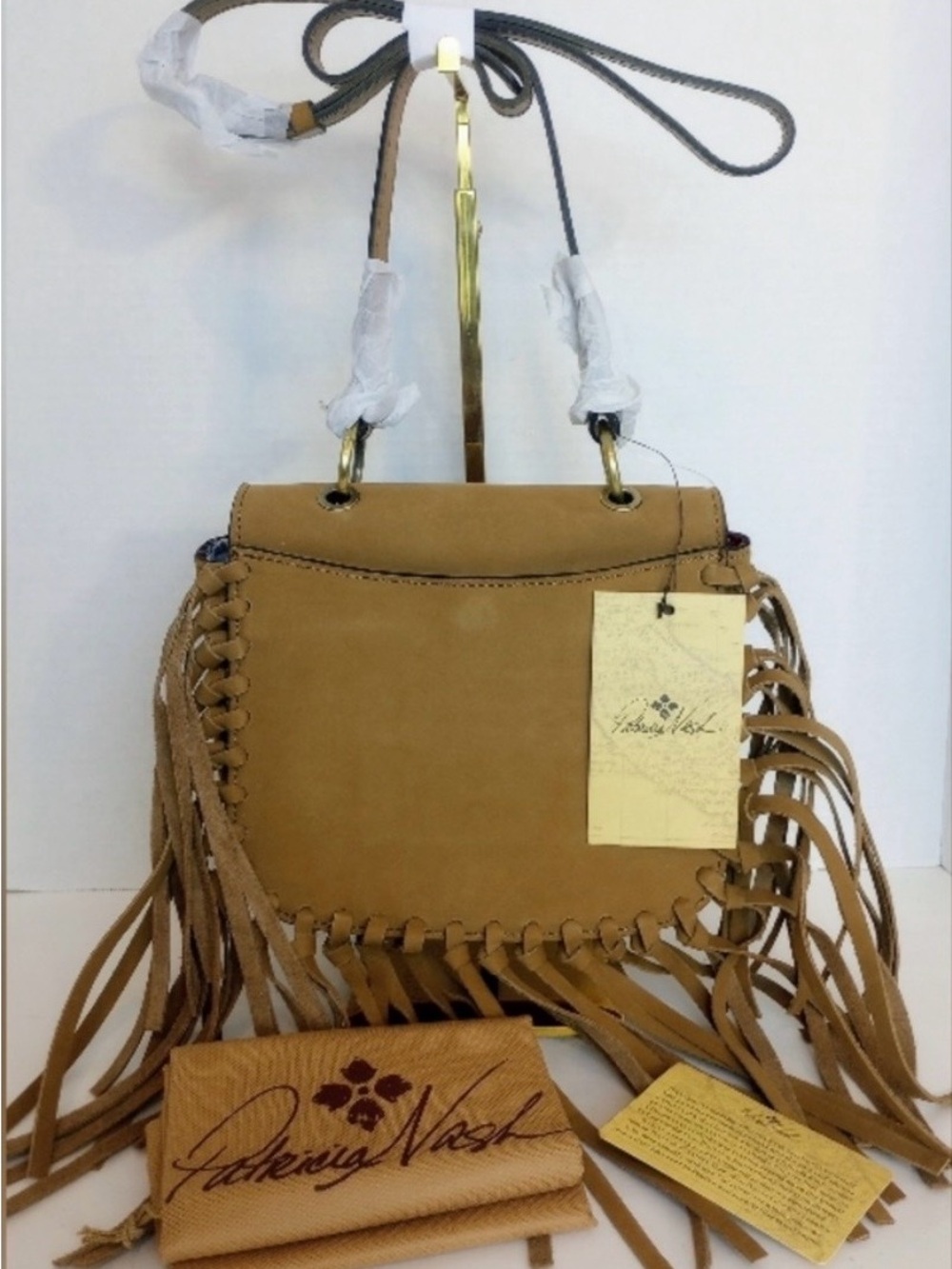 NWT Patricia Nash Karisa Tan/Wheat Fringe Leather Crossbody Small Purse Bag 9x7